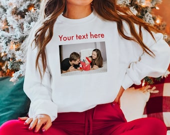 Sweatshirt met aangepaste foto, trui met aangepaste tekst, gepersonaliseerd sweatshirt met ronde hals, gepersonaliseerd cadeau, gepersonaliseerde fotosweater, kerstcadeau