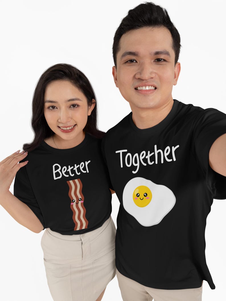 Bacon and Eggs Matching Couple Shirts, Fun Food Pun Couple Tees, Cute