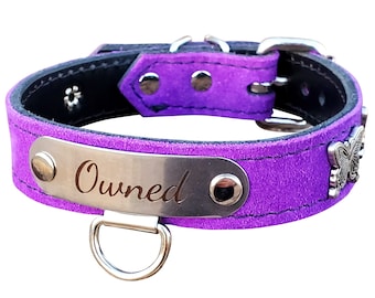 1"Lila Wildleder Bondage Menschenhalsband - Vorgefertigtes Abstandshalsband für 13 bis 15 Zoll Hälse