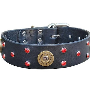 1.5&quot; Black Leather Dog Collar - Shotgun Shell Collar