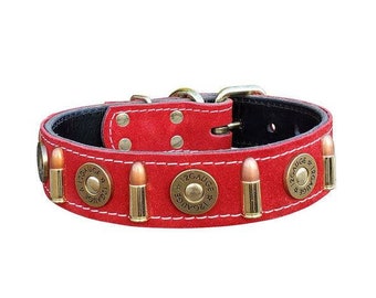 1,5" rode leren jachtgeweerhalsband en kogelhalsband
