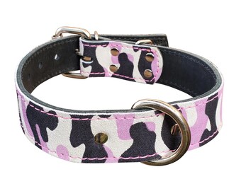 Labrador Retriever Leather Pink Camo Dog Collar - Made In The USA