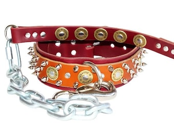 2" dubbele laag bruin en geelbruin leren jachtgeweer hondenhalsband bijpassende set