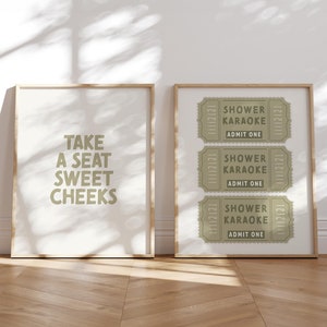 Funny Bathroom Sign Set: Shower Karaoke, Sweet Cheeks Print (Digital Download)