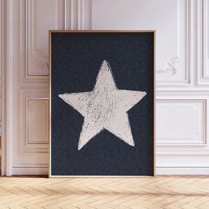 Retro Hand Drawn Star Wall Art, Digital Download Printable, Trendy Aesthetic Decor navy blue