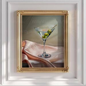 extra dry martini poster Martini Print Cute Quirky Whimsical | Cocktail Art Bar Cart Decor | Elegant Oil Painting Gift | Trendy Kitchen Wall