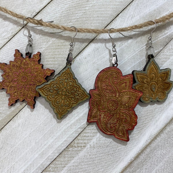 Henna mandala earrings