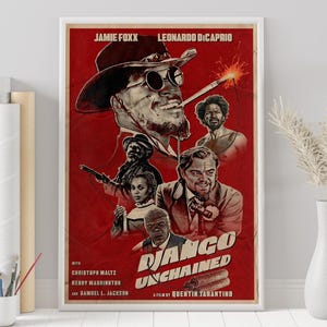 ジャンゴ 繋がれざる者 ポスター - クエンティン タランティーノ - ミニマリスト映画ポスター - ビンテージ レトロ アートプリント - カスタムポスター - ウォールアートプリント、ホームデコレーション
