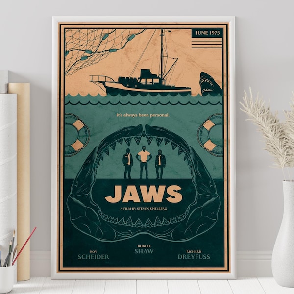 Jaws Movie Poster: Steven Spielberg, Minimalist Retro Art Print