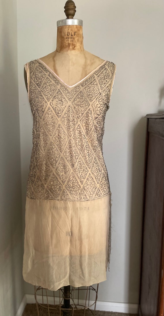 1920 Silk and Beaded Dress w/Silk Slip