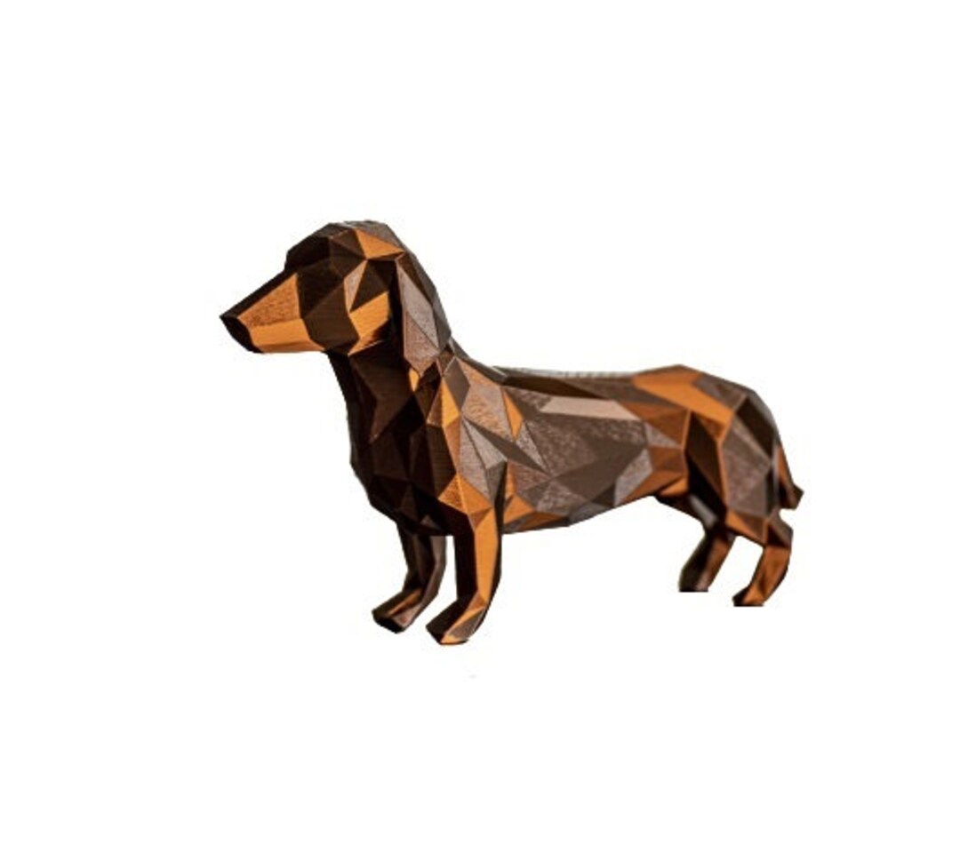 SPYKE3D Printed Low Poly Dachshund Figurine, Animal Sculpture