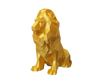 ROI : Figurine de lion Low Poly imprimée en 3D, sculpture animale polygonale dorée, statue géométrique de petit lion, pièce maîtresse de table, cadeau d’amant de lion