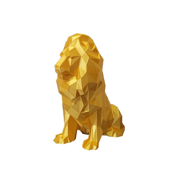 ROI : Figurine de lion Low Poly imprimée en 3D, sculpture animale polygonale dorée, statue géométrique de petit lion, pièce maîtresse de table, cadeau d’amant de lion