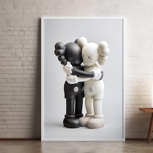 KAWS Companion Hug Print: Black and White Streetwear Art (Digital Download