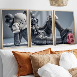 Set of 3 KAWS Wall Art Prints, Digital Download, HYPEBEAST Decor, Kaws Poster, Kaws Decor, Kaws Figure, Hypebeast Toys, Masculine Wall Art