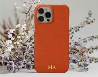 Gepersonaliseerde Pebble Leather iPhone 13 Pro Max Case, Initialen Monogram Lederen iPhone 15,14 Plus,13,12,11 Case, Verjaardagscadeaus