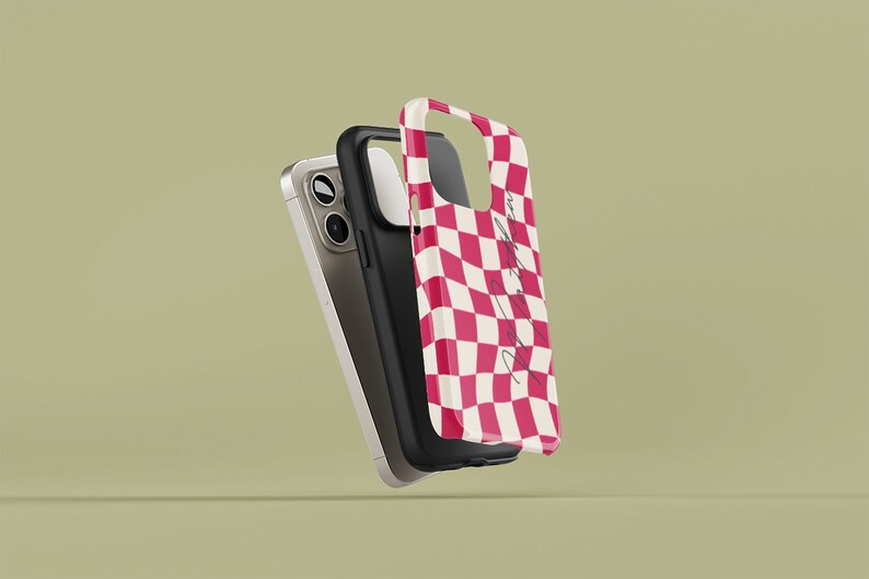 Personalized Name iPhone 15 Case Retro Green Checkered Customized