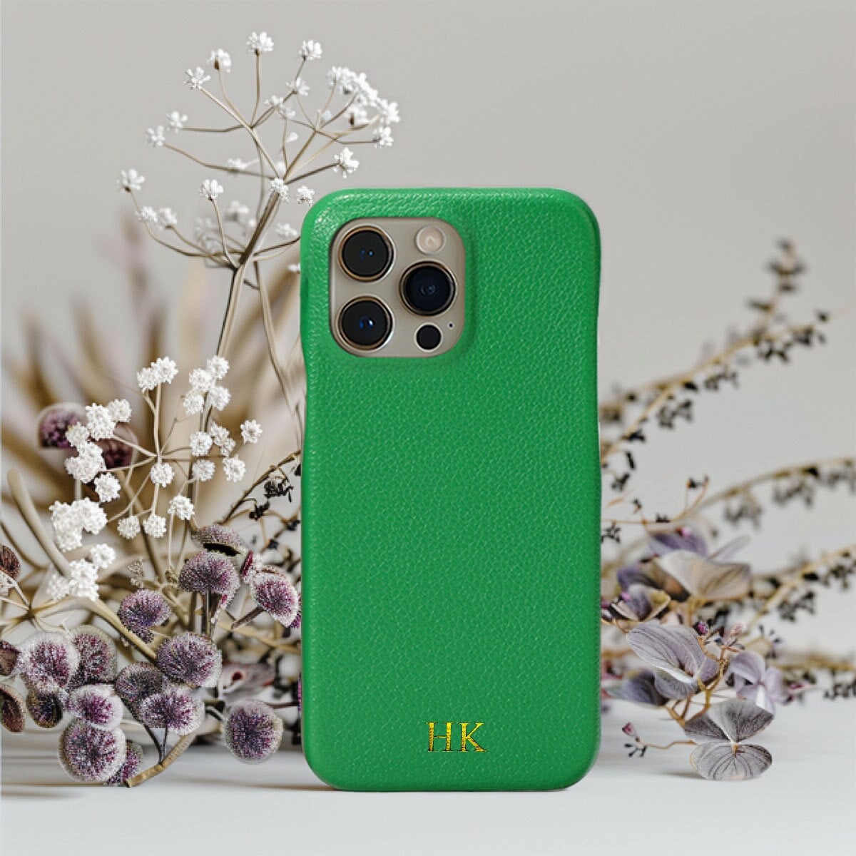 Pebble Leather Monogrammed Initial iPhone 13 Pro Max Case, Personalised Initials Case iPhone 15,14 Plus,13,12,11, Custom Phone Case