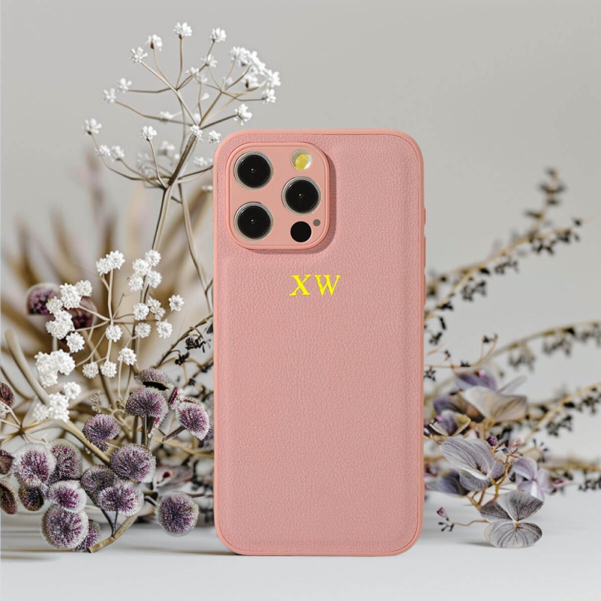 Custom Embossed Monogram Initial iPhone 14 Pro Max Case, Personalized Vegan Leather 15 Plus,14,13,12,11 iPhone Case, Leather Phone Case
