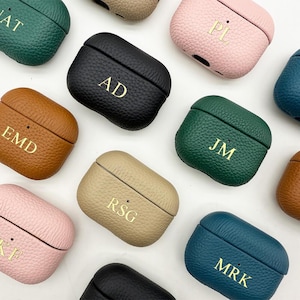 Gepersonaliseerde AirPods Pro Pebble Leren Case, AirPods 4/3/2/1 Pebble Pebble Case Cover met monogram, Initialen Leren Airpods Case Cover