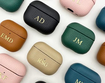 Personalized AirPods Pro 3 Pebble Leather Case, Monogrammed AirPods 4/3/2/1 Pebble Leather Case Cover, Initials Leather Airpods Case Cover