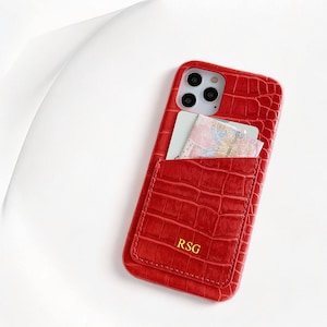 Capa de couro de crocodilo personalizada para iPhone com 10 cores e porta-cartões, monograma inicial para iPhone 15,14,13,12,11,Plus,Pro,Pro Max, ideia de presente