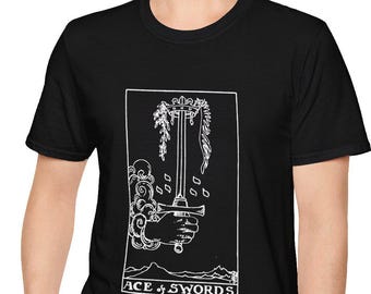 Tarot Ace of Swords Unisex Softstyle T-Shirt, Rider Waite Pamela Coleman Smith Tee, Occult Shirt, Mystic Top, Gift for Tarot Lovers,