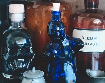 Blue Glass Ghost Bottle: Samhain Altar Decor, 100ml