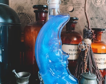 Frasco de Poção com Base de Querubim da Lua Crescente: Ferramenta para Altar de Bruxa, Armazenamento de Água Lunar