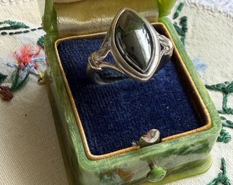 Authentic French Silver Hematite Cocktail Ring | 1940s–1960s | Whimsigoth Statement Piece size 53 - US size 6.5