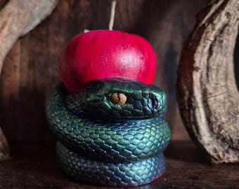 Forbidden Fruit candle | Apple Candle | Coiled snake candle | Altar candle |  figural candle