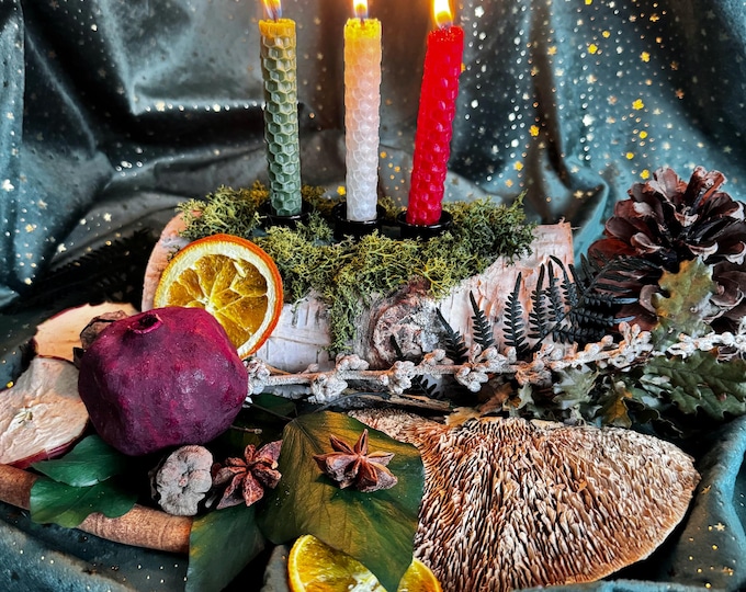 Yule Log | Yule Log Candle Holder | Sabbat Ritual Kit | Yule Altar Box ...