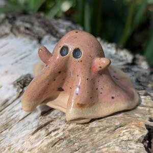 Handmade Stoneware Ghost Sculpture | Peach Glaze Fantasy Cottage Decor