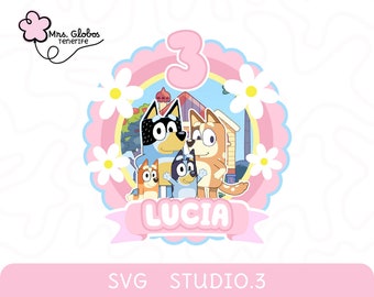 Bluey taart topper voor meisje gelaagde SVG, STUDIO.3, bluey party, taart topper voor Cameo en Cricut.