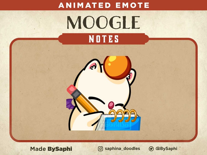Moogle Writing Final Fantasy Moogle Notes Animated Emote | Twitch, Discord, Etc. - Etsy