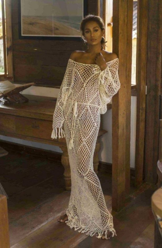 Crochet Lace Long Sleeve Maxi Dress 