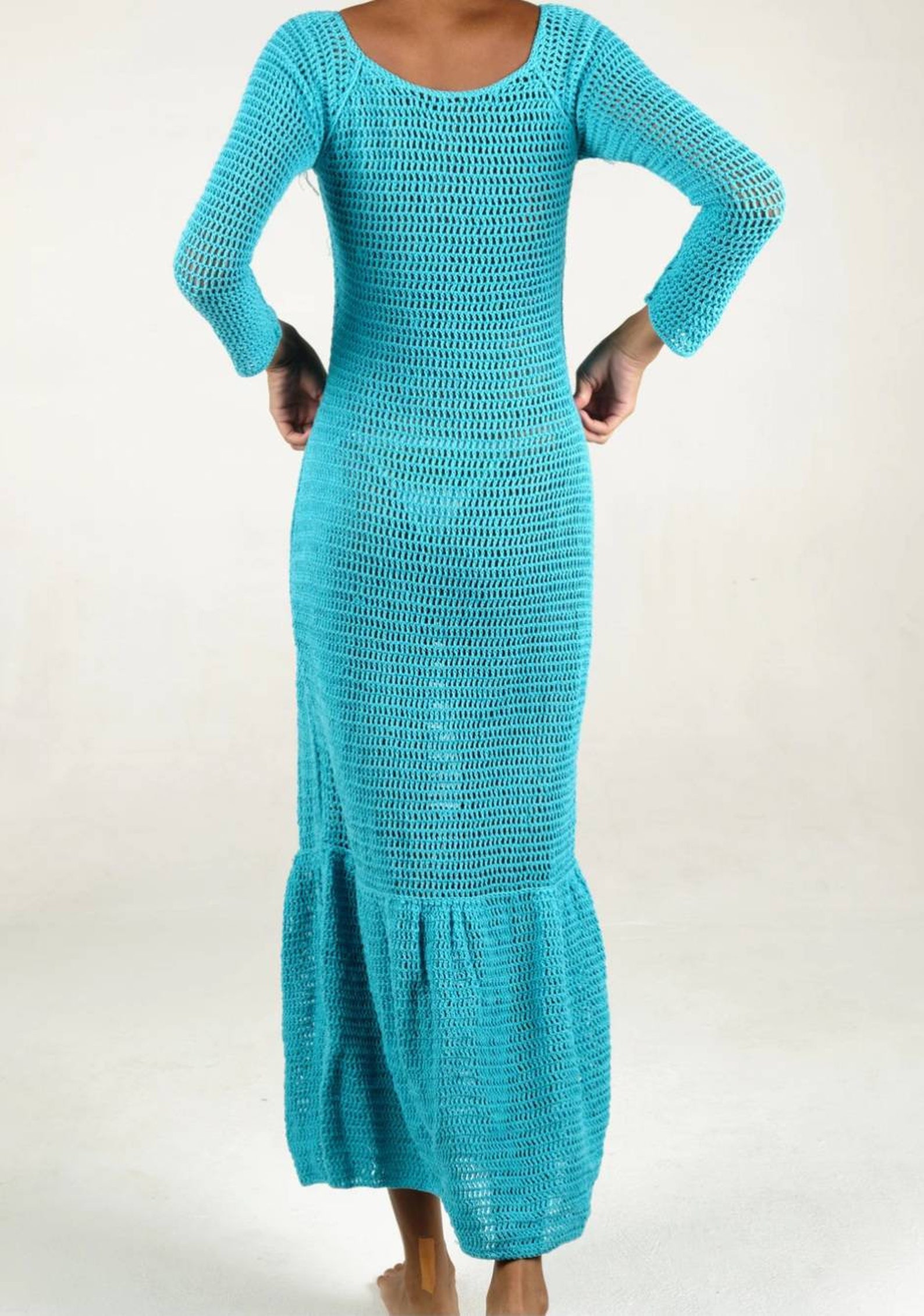 Crochet Ruffles Long Sleeve Maxi Dress Boho Hippie Etsy