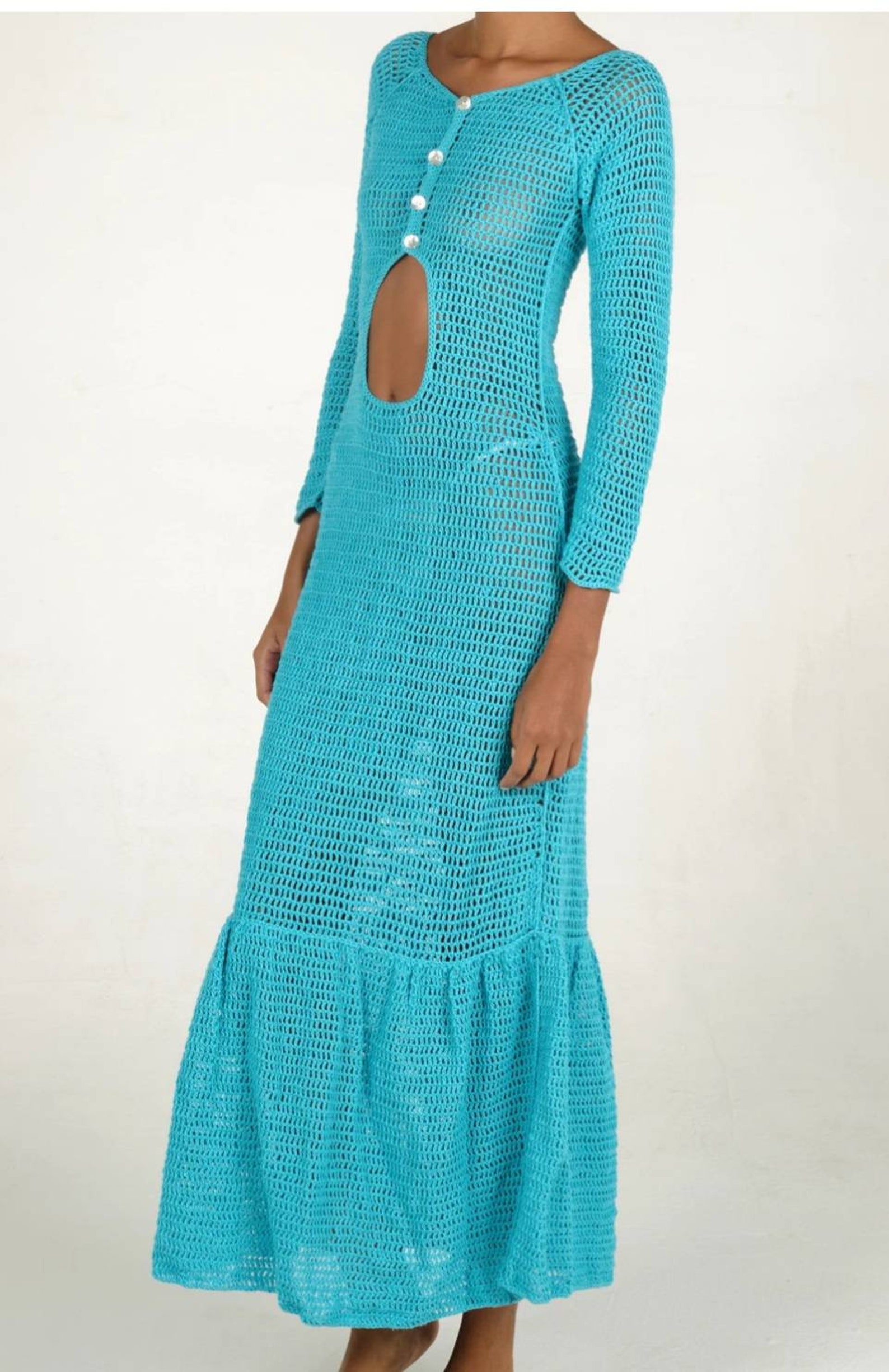 Crochet Ruffles Long Sleeve Maxi Dress Boho Hippie Etsy