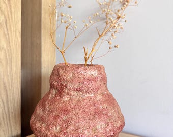 Vaso in cartapesta testurizzata fatto a mano / Decorazione rustica boho, Porta fiori secchi