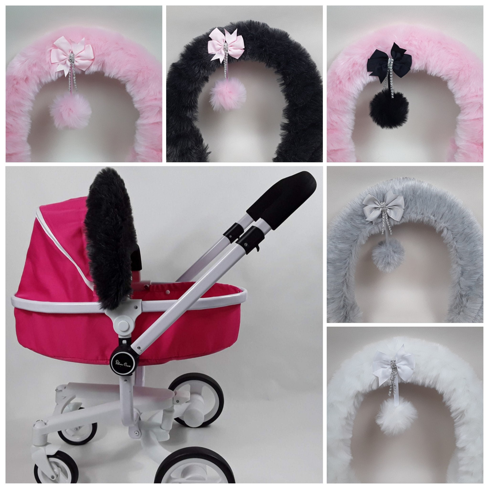 Dolls Pram Hood Fur Trim. Girl Gift 