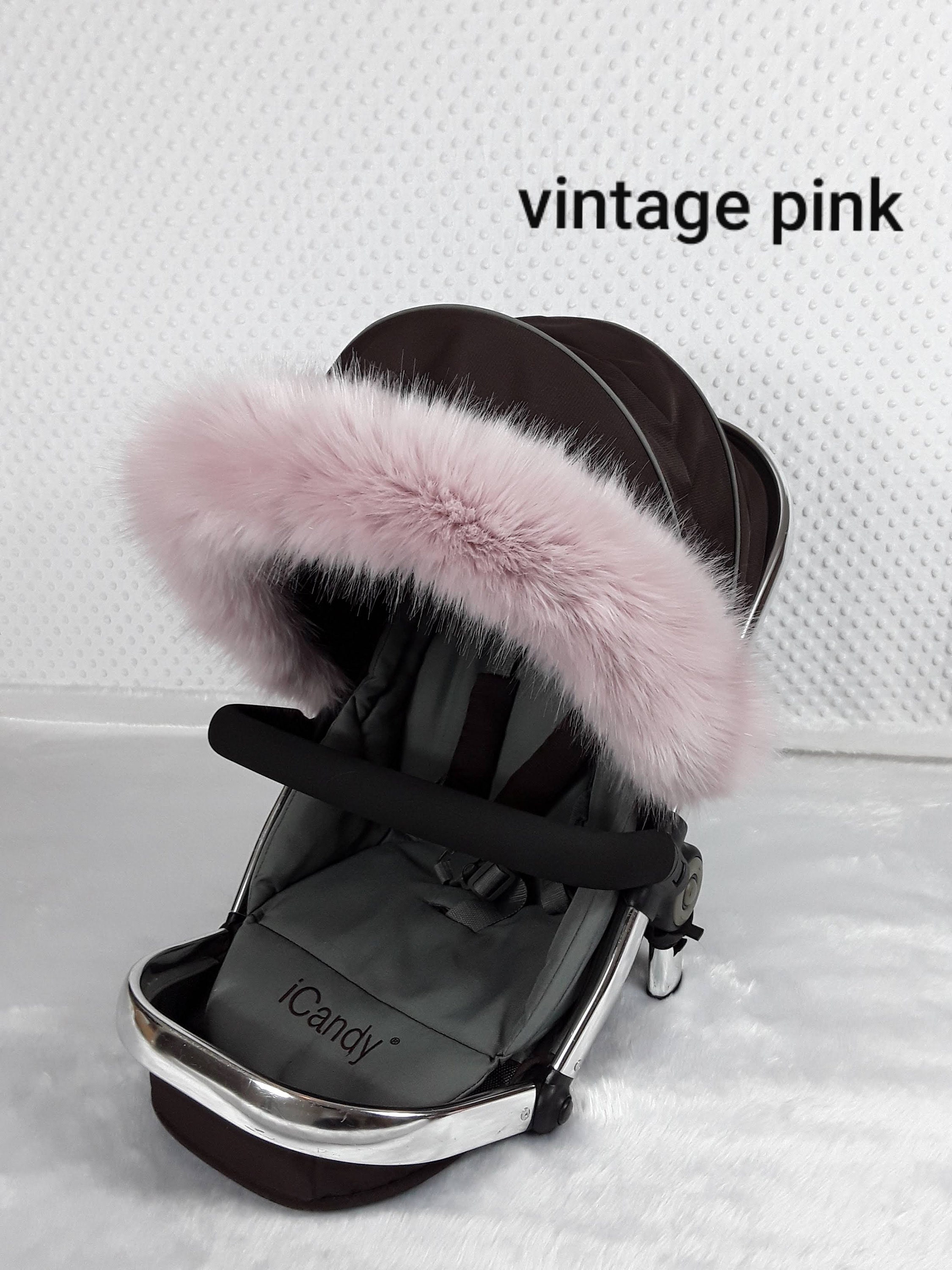 Vintage Pink Luxury Faux Fur Pram Hood 