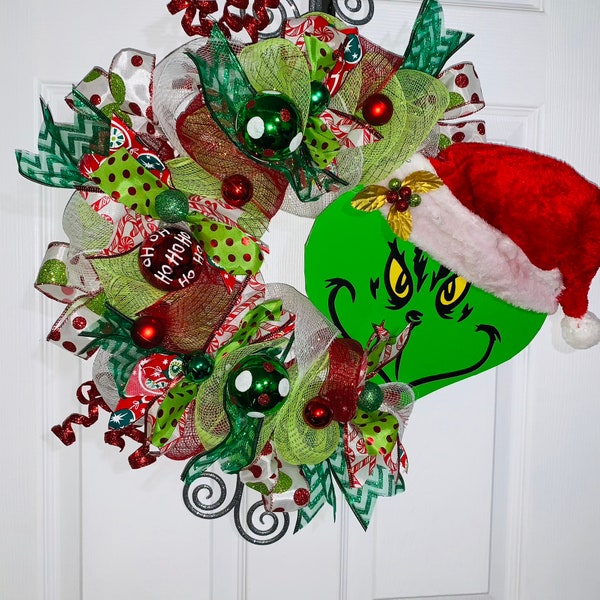 Cheerful Grinch Wreath: Spread the Grinchmas Spirit with this Festive Decoration!