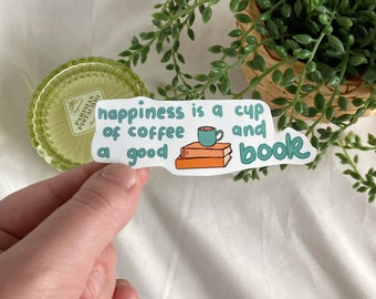 Le bonheur, c'est une tasse de café et un bon sticker pour livre, parfait pour tenir un journal et allumer des stickers