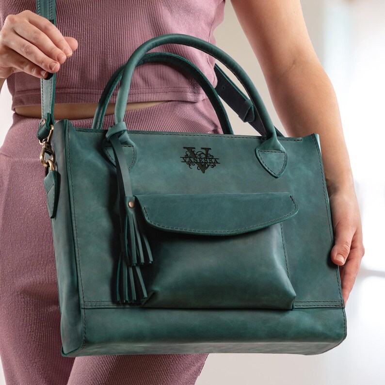 Travel tote bag for women, Leather travel bag gift for women, Personalized birthday gift, Everyday handbag for women, Leather tote bag image 9