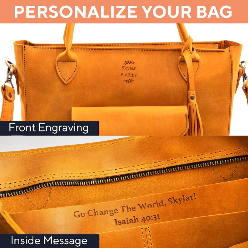 Travel tote bag for women, Leather travel bag gift for women, Personalized birthday gift, Everyday handbag for women, Leather tote bag image 5