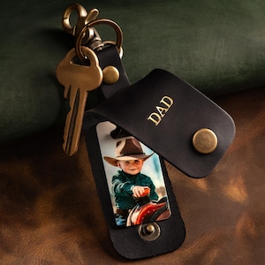 Fathers Day gift, Personalised Photo Keyring, Gift for New Dad, Personalized Photo Keychain, leather photo keychain