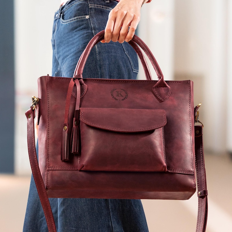 Travel tote bag for women, Leather travel bag gift for women, Personalized birthday gift, Everyday handbag for women, Leather tote bag image 13