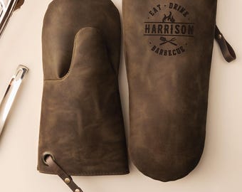 Premium Full Grain Leather Grilling Mitts – Gift for Men, Birthday Gift for Him, Unique Cooking Gifts, Leather Grilling Gloves