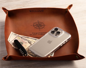 Leather watch tray, mens personalized valet tray gift, leather valet tray gift. mens catchall tray, leather storage tray, desk catchall gift