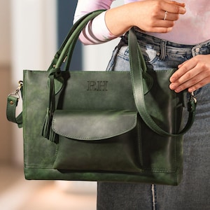 Travel tote bag for women, Leather travel bag gift for women, Personalized birthday gift, Everyday handbag for women, Leather tote bag image 18